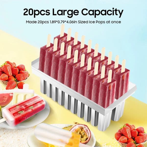 20PCS Stainless Steel Ice Pop Mold with Stick Holder for Homemade Ice Cream 250623