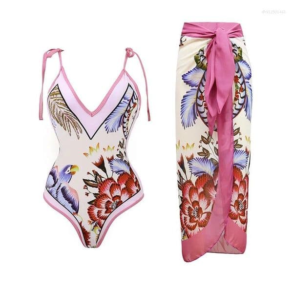 Women's Swimwear 2025 Sexy Bikini Set Deep V Neck Retro Printed Women Push Up Bikinis Swimsuit Skirt Female Biquini Dress Bathing Suit