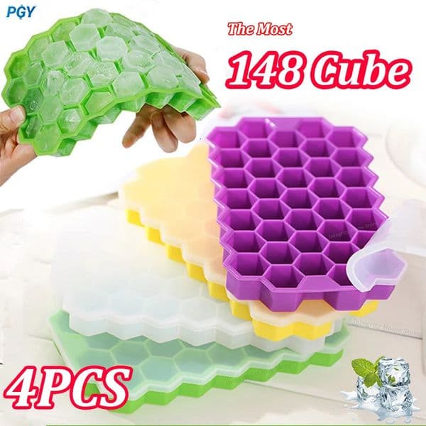 1/2/4PCS Silicone Ice Mold Food Grade Large 148Cube Tray for Whiskey Stones Cocktails BPA Free with Lids Dishwasher Safe 250623