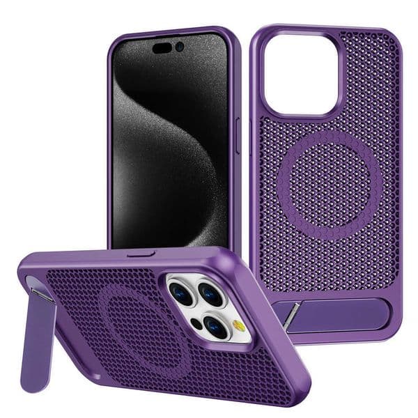 Luxury Cooling Stand Magnetic Phone Case For iPhone 16 15 14 11 12 13 Pro Max Heat Dissipation Plain Color Shockproof Back Cover M250623