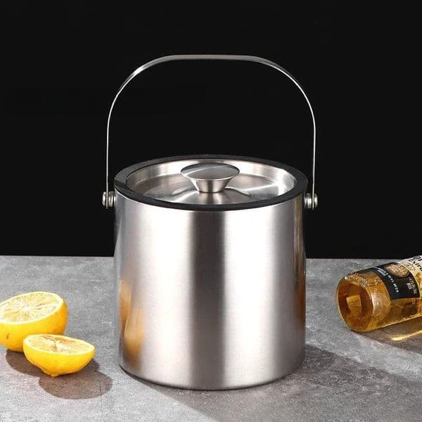 3/4L Stainless Steel Insulated Ice Bucket Double Walled Beverage Tub Comfortable Carry Handle Ice Container Cooler 250624