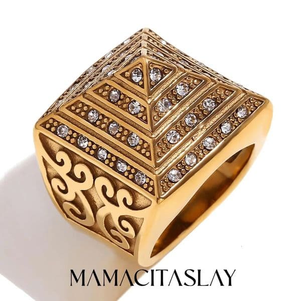 MamacitaSlay In Vintage Four Story Pyramid Vine Waterproof Men Ring Stainless Steel Jewelry Man Accessories Gifts 250624 Q260522