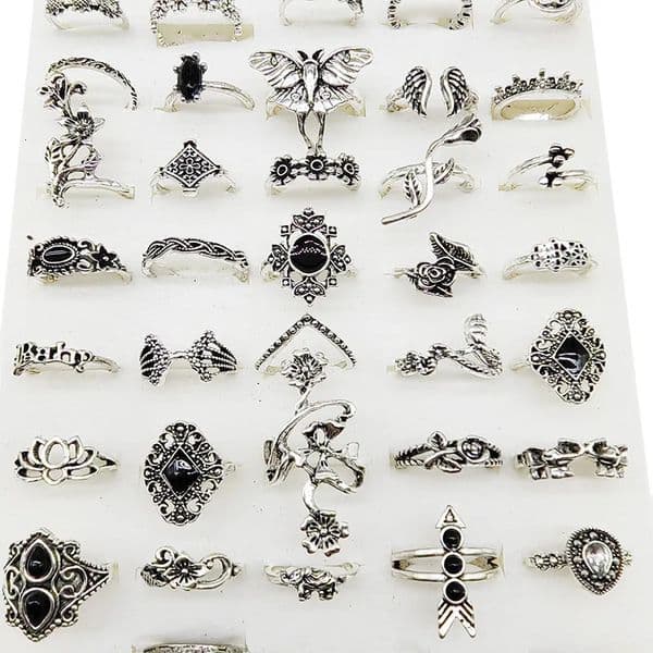 50pcs/lot Bulk Mix n Bohemia Vintage Rings For Women Black Enamel Metal Fashion Charms Party Gift Flower Finger Jewelry 250624
