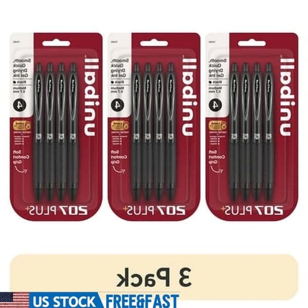 3 Pack Retractable Gel Pens 0.7mm Medium Point Black Ink Smooth Writing Water Fade Resistant School Office Supplies 250624