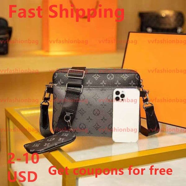 high quality handbag tote Designer Trio Crossbody Bags Mens Outdoor Hobo Cross Body Cover Flap Bags Gentleman Shoulder Bags Leather Shoulder Man Bag Men Wallet bag 5A