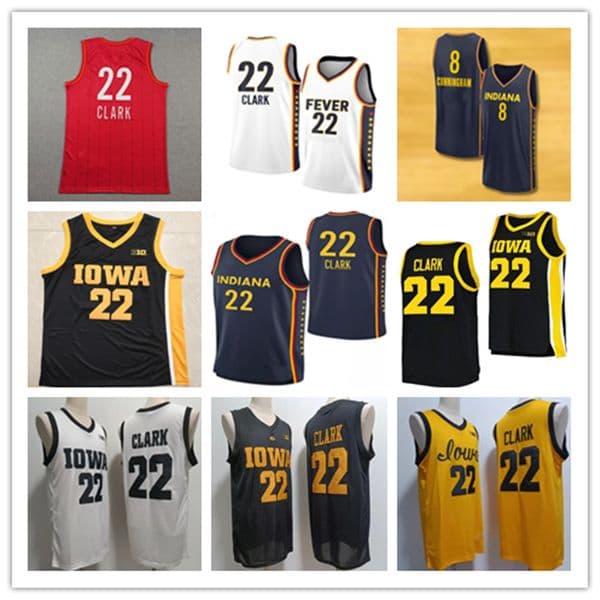 22 Caitlin Clark Iowa College Basketball Jerseys Stitched Fever 8 Sophie Cunningham Jersey Home Road Away Yellow Black White Navy Shirt