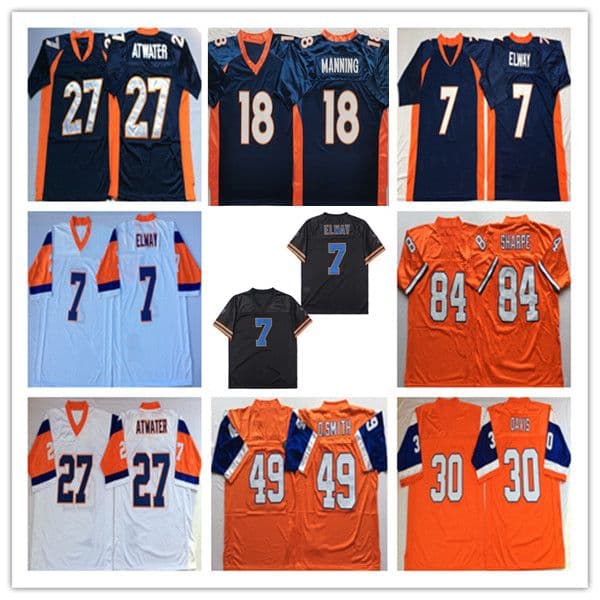 American Throwback Football Jerseys Peyton Manning John Elway Steve Atwater Terrell Davis Shannon Sharpe Dennis Smith Mecklenburg Stitched Retro Uniforms