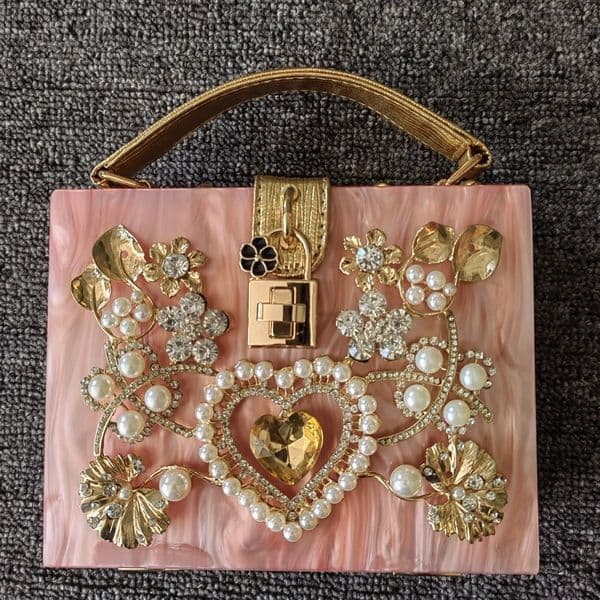 Girl Bling Sequined Women Metal Pearl White Clutch Bags Ladies Handbags With Heart Party Cocktail Evening Purse Bag Pink Handbag 250624BJ