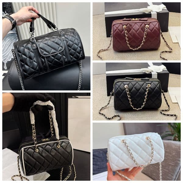 Luxury Brand Ladies Boston Diamond Lattice Bowling Designer Pillow Mini Shoulder High Quality Women's Caviar Textured Handbag Crossbody Bag