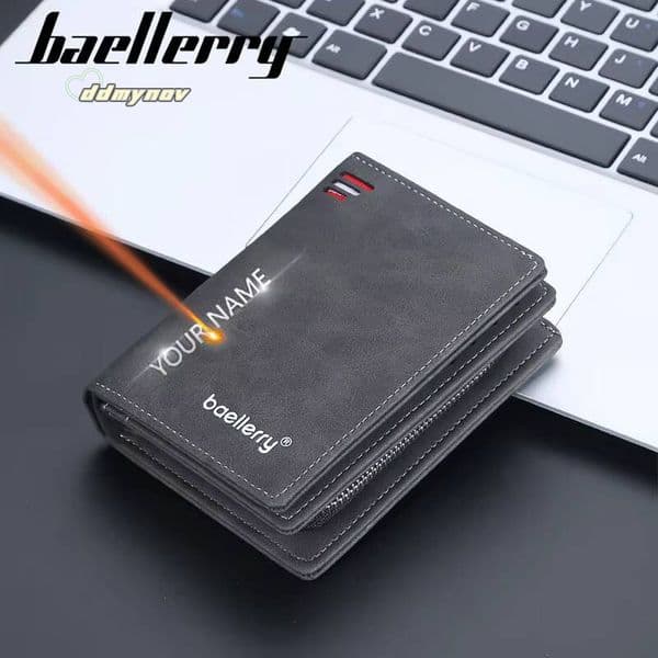 Baellerry 2023 New Short Men Wallets Name Customized Card Luxury Male Wallet Zipper Coin Pocket Photo Holder Men's Purses ddmynov