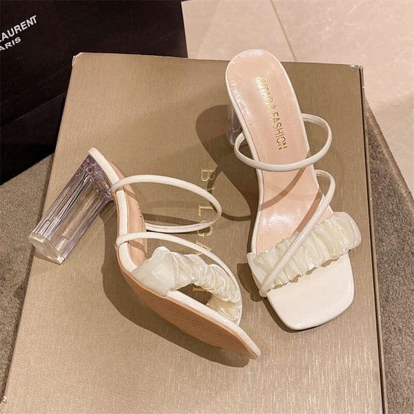 Outdoor Slippers 2025 Summer New Versatile Fashion One-Strap Crystal High Heel Sandals Women's Shoes 7d5
