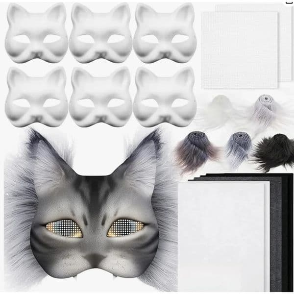 Cat Masks for Painting Crafts Felt Mask Craft Kit Therian Halloween Masquerade Cosplay 250625