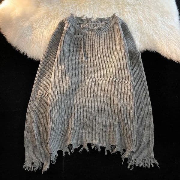 Vintage Hole Tassels Sweater Men Women Autumn Long Sleeves Kint Tops Fashion Loose Knitted Pullover Couples Unisex Streetwear 250624