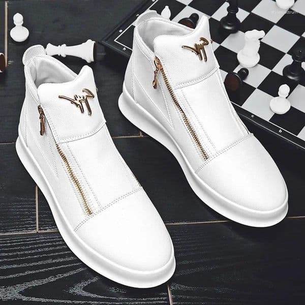 Casual Shoes Fashion Brand Mens High-top Sneakers White Platform Men Zipper Designer Street Skateboard