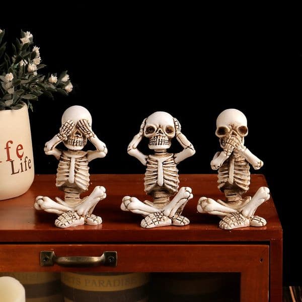 3pcs Vintage Resin Skull Decor Halloween Party Dead Decorative Statues for Home Entryway Haunted House Props 250625