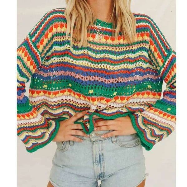 BOHO INSPIRED Colorful Chunky Crochet Sweaters women knitted jumper winter fashion SWEATER pullover hollow out sweater