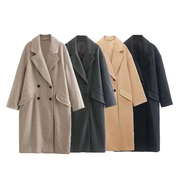 Winter New Product Women's Fashion and Casual Versatile Flip Collar Double breasted Button Long Woolen Coat Co