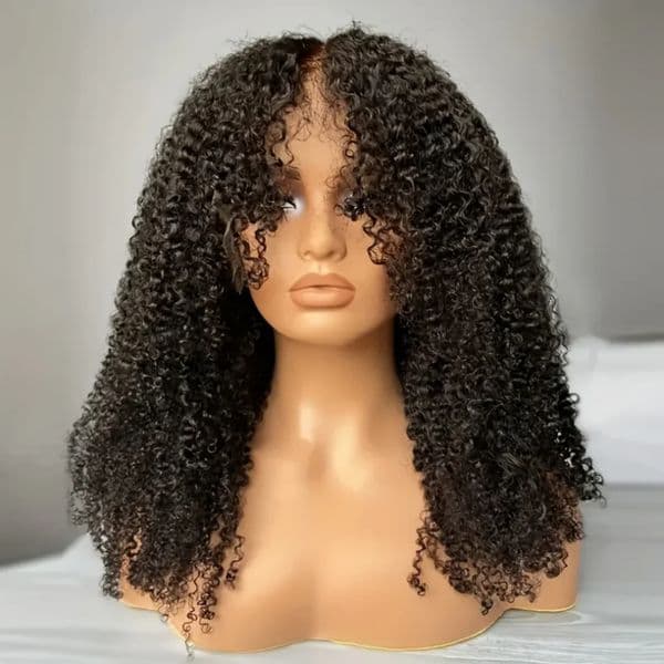 Kinky Curly Lace Front Wig With Bang Short Bob Lace Frontal Wigs Wear And Go Glueless Wig 13x4 Lace Front Human Hair Wigs 360 Full Lace Wig Synthetic Ready To Wear