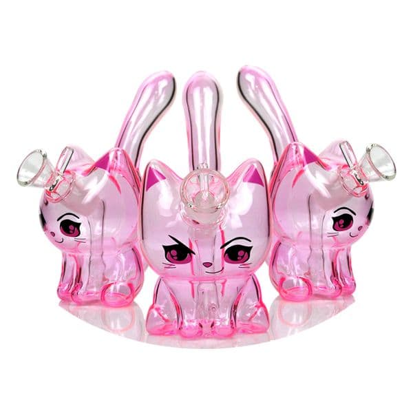 6'' Pink Cat Glass Water pipe Tobacco Bubbler Glass bong smoking pipes 14MM