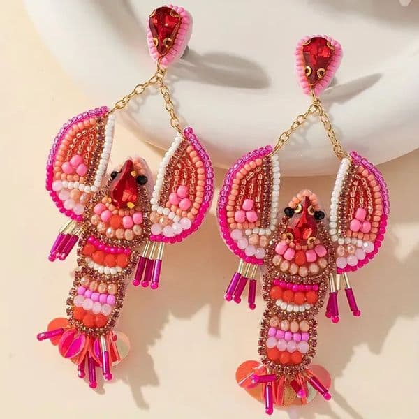 Dvacaman Handmade Beaded Lobster Earrings Boho Seed Bead Earrings Beach Vacation Party Gifts Women Accessories 250625