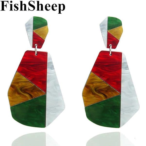 FishSheep Acrylic Big Dangle Drop Earring For Women Boho Multicolor Geometry Acetate Earrings Statement Fashion Jewelry Bijoux 250625