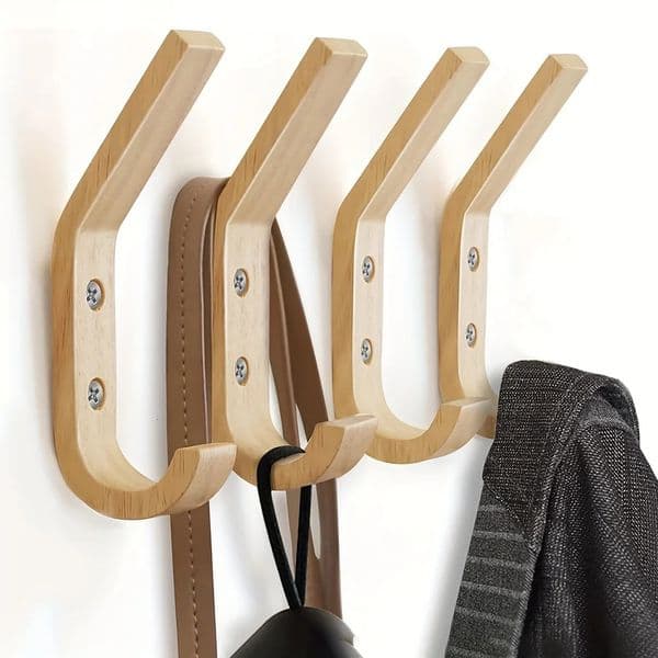 Wooden Coat Hooks Wall Hooks Natural Oak Wood Hooks Decorative Vintage Wood Wall Hooks Organizer Heavy Duty Wall Mounted Hook 250624
