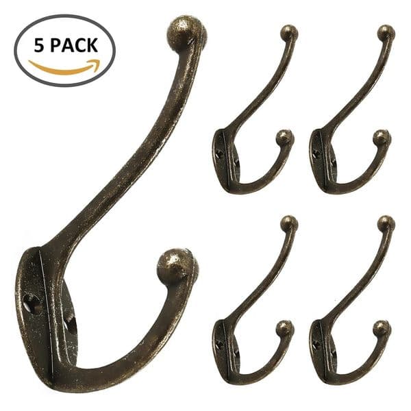 5Pcs Retro Hooks Wall Mounted Dual Coat Rack Coat Copper Clothes Hanger Heavy Duty Door Robe Hooks Non-slip Robe Holder 250624