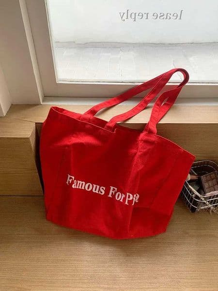 2025 Summer New Red Letter Canvas Bag Lazy Style Large Capacity Shoulder Tote Bag Casual Versatile Shopping Bag W250702