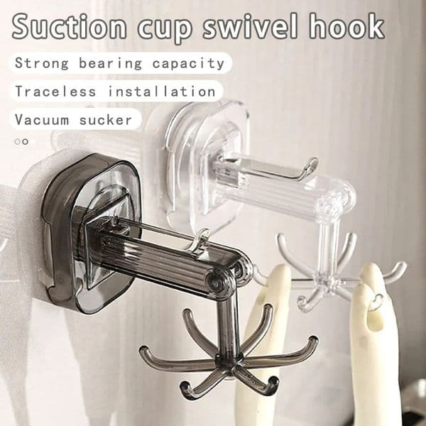 Wall Hanging Rotatable Hook With Suction Cup Multi-purpose Vacuum 6 Claw Hook Reusable Traceless Kitchen Bathroom Hook 250624