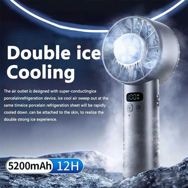 5200mAh Electric Ice Compress Handheld Fan High Speed Cooling USB Rechargeable Mini LED Digital Display Travel Outdoor Desk Fans M250626