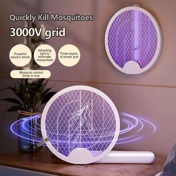 3000V Electric Racket Killer 1200mA USB Rechargeable Foldable Mosquito Fly Swatter Repellent Lamp