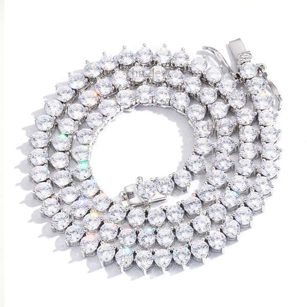 1 row 4MM wide 3 prong CZ diamond necklace designer for women stainless steel plated gold silver tennis chain hip hop mens designer jewelry woman valentines day gift