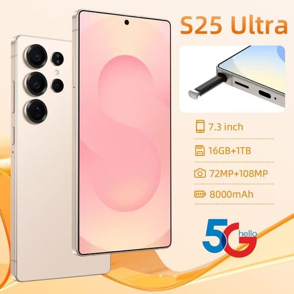 S25ultra 7.3Hd 16Gb+1Tb Smartphone Cell Dual SIM 5G Phone Display 13Mp+50Mp Camera Android 13 Mobile Fingerprint Face ID GPS 11Box