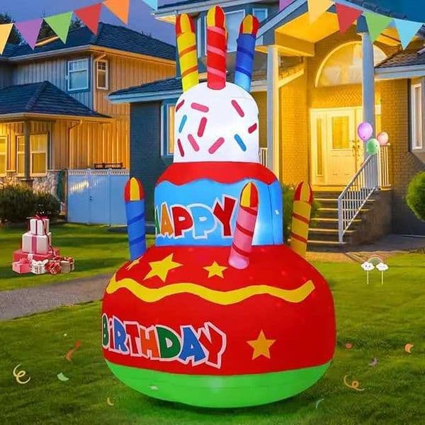 GOOSH 6.2 FT Birthday Inflatables Outdoor Decorations Cake with Candle Happy Birthday Blow Up Yard Decoration X250627