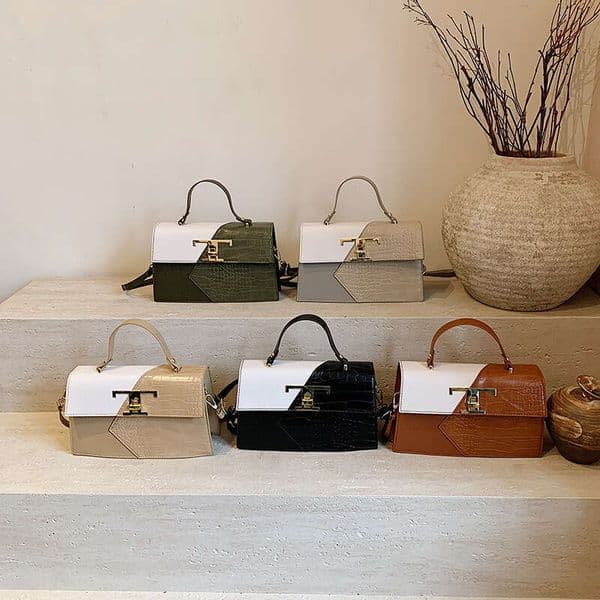 Free shipping 2024 New Fashion Crossbody Color Block Handbag Women's Shoulder Stylish Crocodile Pattern Small Square Bag