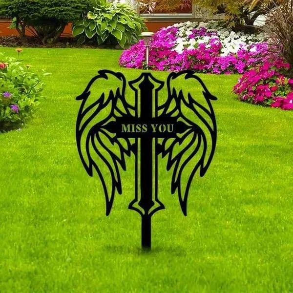 Angel Wings Cross Memorial Garden Stakes Grave markers Stakes Cemetery Memorial Yard Outdoor garden decorations X250627
