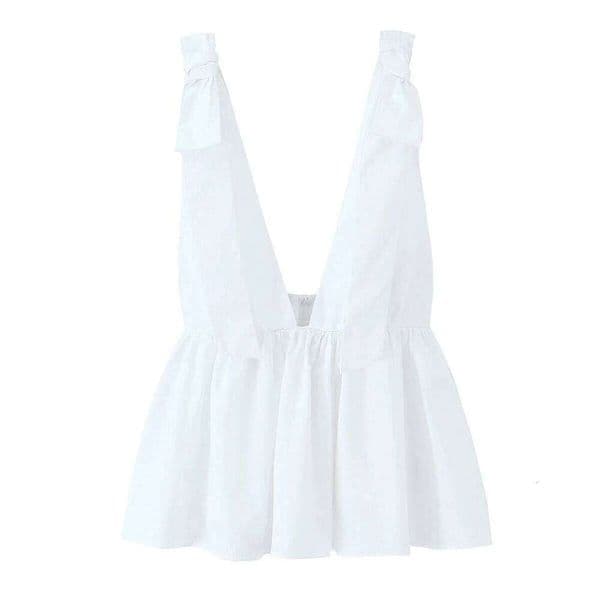 Women's with Strap and Bow Decoration Solid Color Bareback Slimming Style Spring New Top