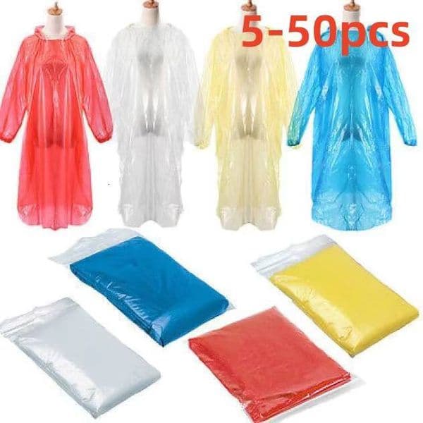 5-50pcs Disposable Rain Ponchos with Hood Adults Emergency Waterproof Raincoat for Camping Hiking Sport Outdoors