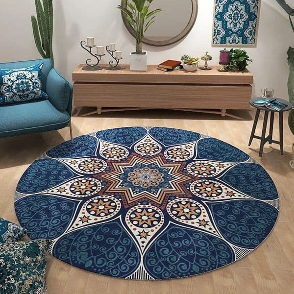 IKAMA High Sense ethnic bohemian mandala round carpet living room bedroom rocking chair floor Mat Home Decor Large Area Rug 250626