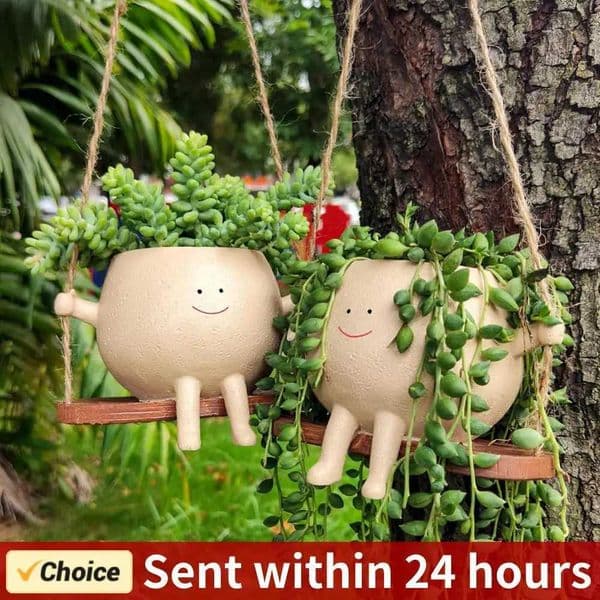Flower Pot Wall Planter Swing Face Planter Pot Resin Smiling Face Planter Creative Wall Hanging Head Planter Garden Accessories X250627