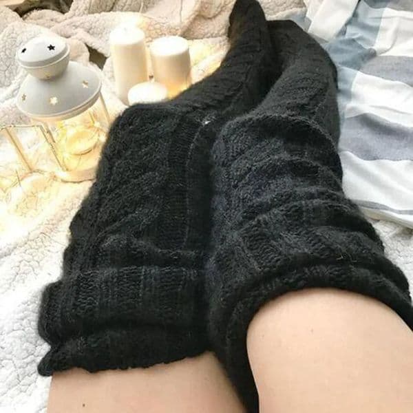 Women Winter Warm Breathable Long Johns Mohair Knee Length Knitted Wool Stretch High Sockings Femboy Leg Warmers Kawaii Clothes 250626