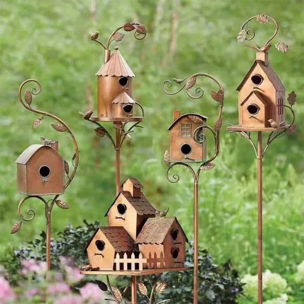 Birdhouse Garden Stakes Metal Bird House with Pole Iron Art Courtyard Bird Feeder Bird Houses for Outdoor Garden Yard Decoration X250627