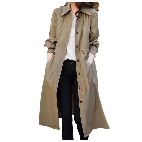 Japanese Trench Coats Women Fashion Belt Double Breasted Trench Vintage Lapel Neck Long Sleeves Oversized Trench Lady Outfits 250626