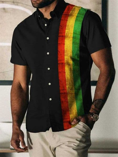 2023 Summer Vintage Mens Hawaiian Shirt Short Sleeve Stripe Printed Shirts For Men Single Button Beach Tee Shirt Men Clothing W250627