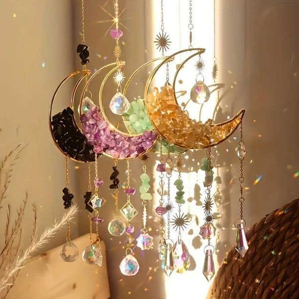 1/4pcs Moon Shaped Crystal Sun Catcher Car Pendant Magic Rainbow Hanging Wall Decoration Fantasy Crystal Pendant Rainbow X250627