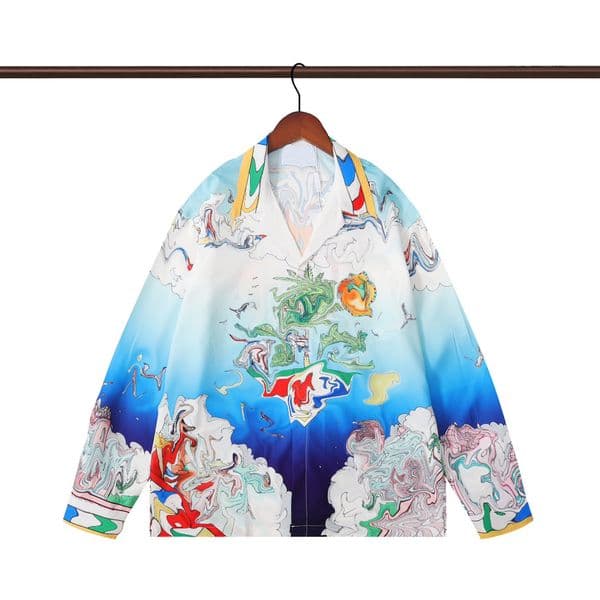Hawaiian letter printed beach shirt, fashionable male designer, bowling nightclub, casual long-sleeved button shirt, business summer loose wear, suit Asian size M-3XL #22