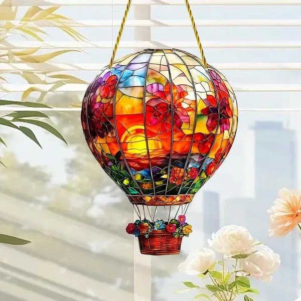 Hot Air Balloon Sun Catcher Acrylic Wall Hanging Colored Decor Indoor Window Decor Hanging Art For Indoor Outdoor X250627