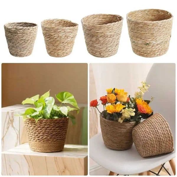 1Pcs For Garden Terraces Flower Pot Basket Rattan Straw Planter Basket Grass Woven Flowerpot Furniture Decoration Mini/S/M/L X250627