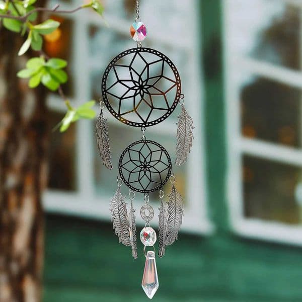 1 Pc Silver Feather Dreamcatcher Outdoor Lighting Crystal Hanging Garden Sun Catcher Holiday Wedding Party Decoration Supplies X250627