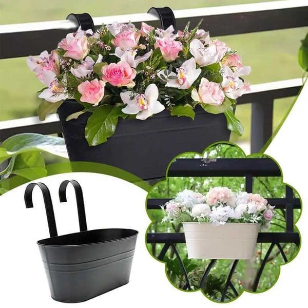 Black Metal Iron Hanging Flower Pots Outdoor Plants Planter Modern Boho Style Wall Mount Window Box Decks Railings Fence Buckets X250627